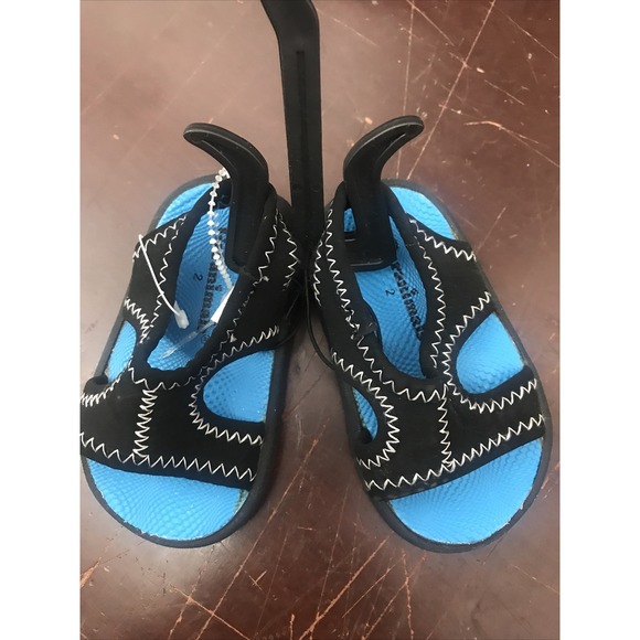 Garanimals Sz 2 Infant Boy Sling Back‎ Sandal Shoe Beach Pool BLACK BLUE - Picture 1 of 3